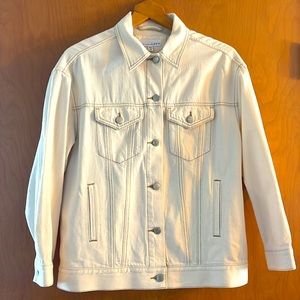 Loft Cream Jean Jacket with Tan Stitching, Silver Buttons, Six Pockets, Size XS